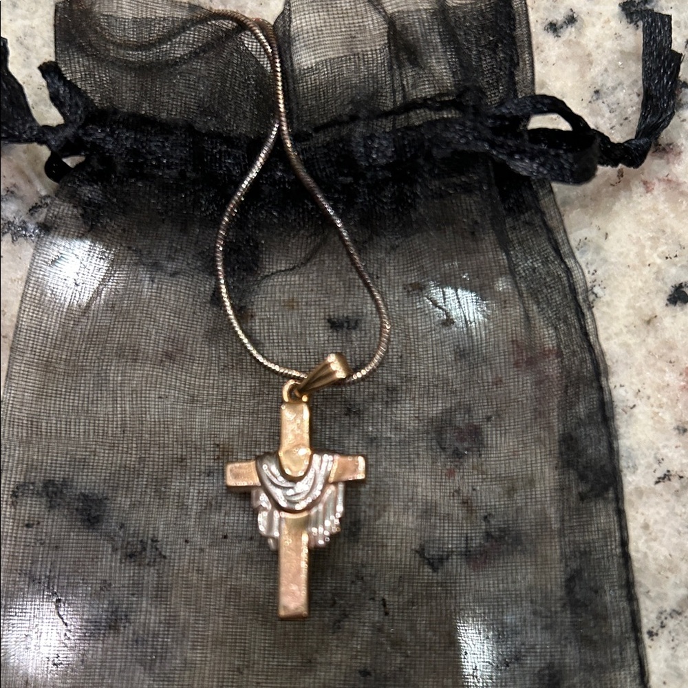 Gold Cross and Silver Pendant Necklace with Draped Design